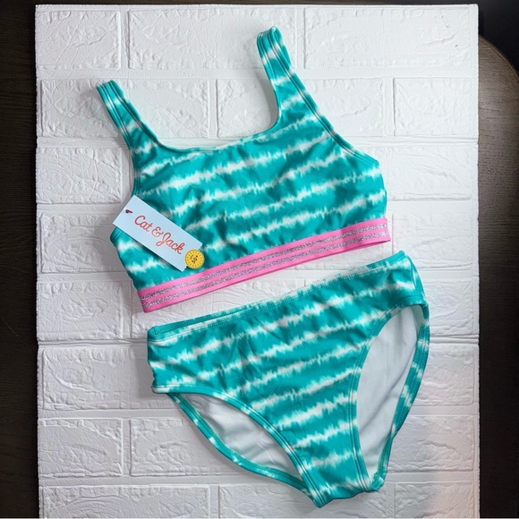 New Cat & Jack Teal and Pink Bikini Swim Set Size XL (14) - Picture 3 of 11